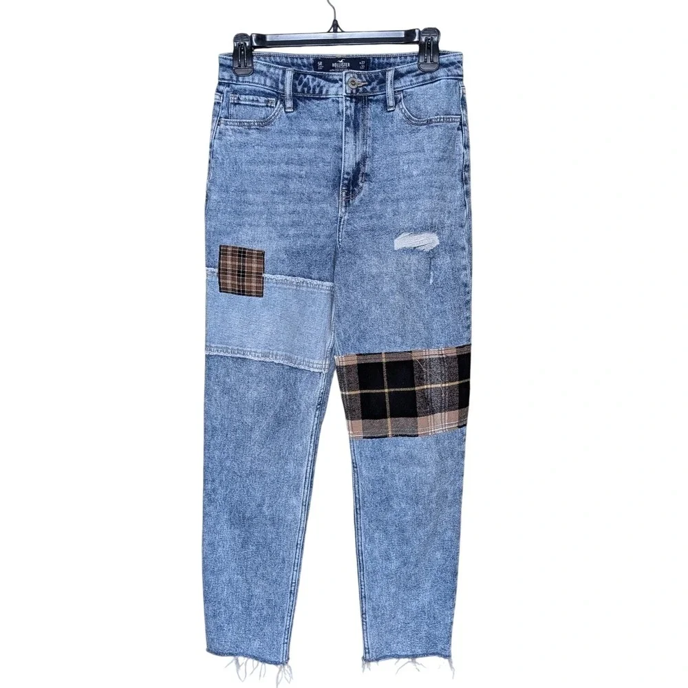 Hollister High Rise Mom Jeans Sz 27 Patchwork‎ Distressed Y2K Grunge Streetwear